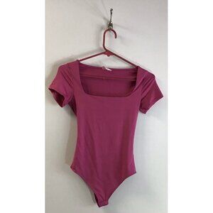 Live In The Moment Pink Square Neck Body Suit Shirt Short Sleeve XS 🩷
